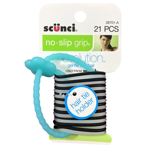 Scunci No-Slip Grip Gel Evolution Ponytailers with Holder,21-Pieces per pack,1-Pack