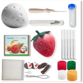 MeowPick Strawberry Wool Needle Felting Kit, Needle Felting Kit Beginner with Felting Tools Including Wool Roving, Felting Needles, Mold and Instructions for DIY Felting Starters