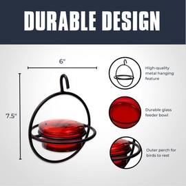 Monarch Abode Monarch Abode 18548 Handcrafted Circular Hanging Hummingbird Feeder with Red Glass Bowl & Perch - Outdoor Decor for Garden - Hummingbird Feeders for Outdoors - Glass Bowl Hummingbird Feeder