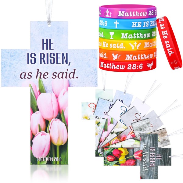 Dispowreath 60 Pcs He is Risen Bookmarks and Bracelets Set