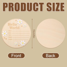 Baby Announcement Sign, 6 Inch Diameter Round Wooden Hello World Sign for Newborn Baby Birth Announcement Plaque New Baby Sign Baby Welcome Sign for Girls Boys Hospital Nursery Home Decor