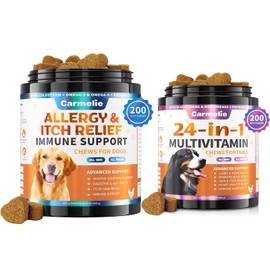 Carmelie Carmelie Dog Allergy Chews + Carmelie 24 in 1 Dog Multivitamin Chewable - 400 Treats - Seasonal Allergy Relief + Dog Vitamins for Hip & Joint, Skin & Coat, Immune Health (Chicken Flavor)
