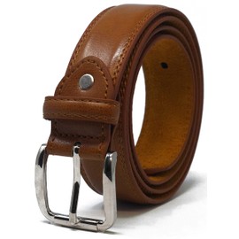 Ossi Mens Double Stitched Leather Lined Suit Trouser Belt - Medium Dark Tan