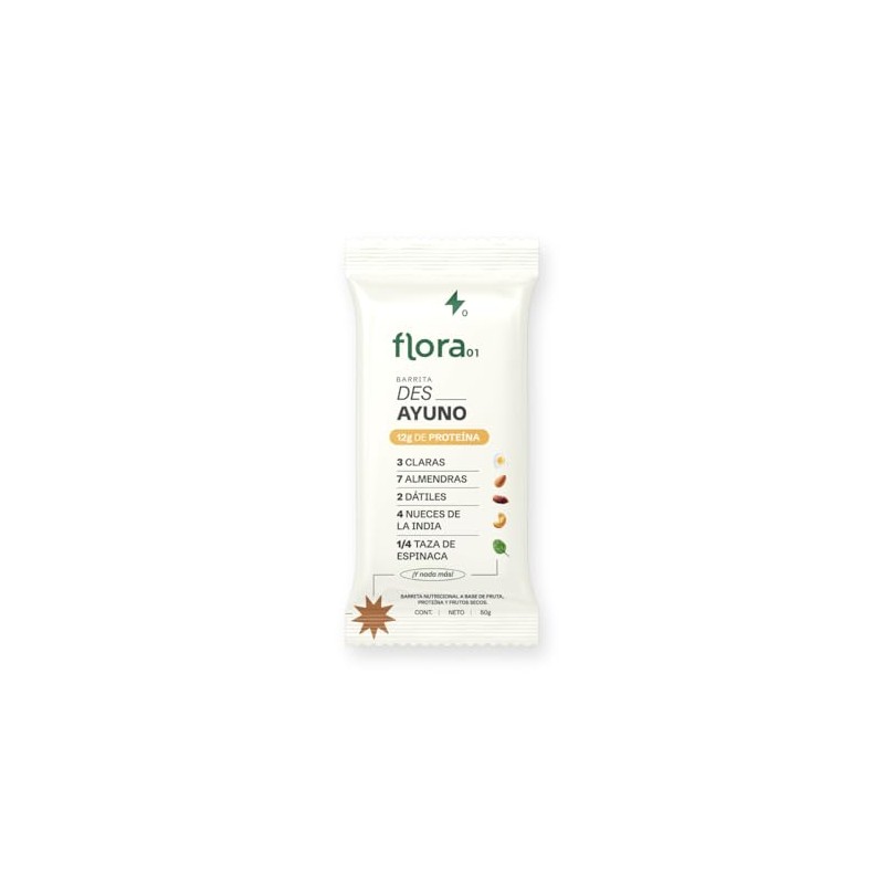 FLORA01, Barras de protena Des__Ayuno, Sabor natural, Libre de sellos,