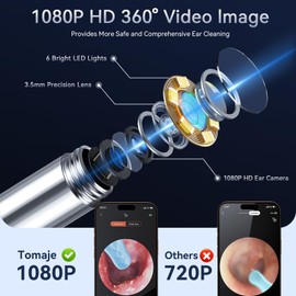 Tomaje Ear Wax Removal Tool Camera, Ear Cleaner with Camera, 1080P HD Ear Camera and 6 LED Light, Ear Wax Removal Kit with 6 Ear Pick, 6 Pcs Ear Set, Ear Camera Wax Removal for iOS & Android, Blue