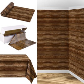 Kochorie 200 Ft x 54 Inch Wood Grain Tablecloth Roll in Slide Cutter Box Disposable Rustic Backdrop Vintage Table Cover Western Themed Bulletin Board Plastic Roll for Barn Birthday Classroom Decor