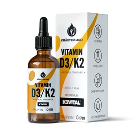 Kräuterland Vitamin D3 + K2 (50 ml) - Original K2VITAL® 99.7% all-trans - 1000 IU Vitamin D3 per Drop (1700 Drops with Vitamin D + Vitamin K) - Highly Bioavailable - High Dose