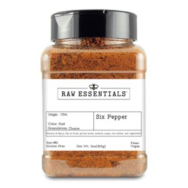 Raw Essentials Six Pepper Blend – Spicy & Savory Seasoning Mix – Bold Flavor with Guajillo Chile & Paprika – Perfect for Grilling, BBQ, Soups, Rice, Vegetables & More – Non-GMO, Gluten Free, Vegan, Paleo – 9 oz Bottle