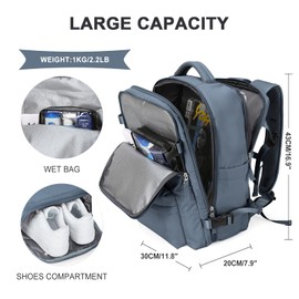 Travel Backpack Women, Carry On Backpack for Men, Hiking Laptop Backpack Waterproof Outdoor Sports Rucksack Casual Daypack, Jewel Blue