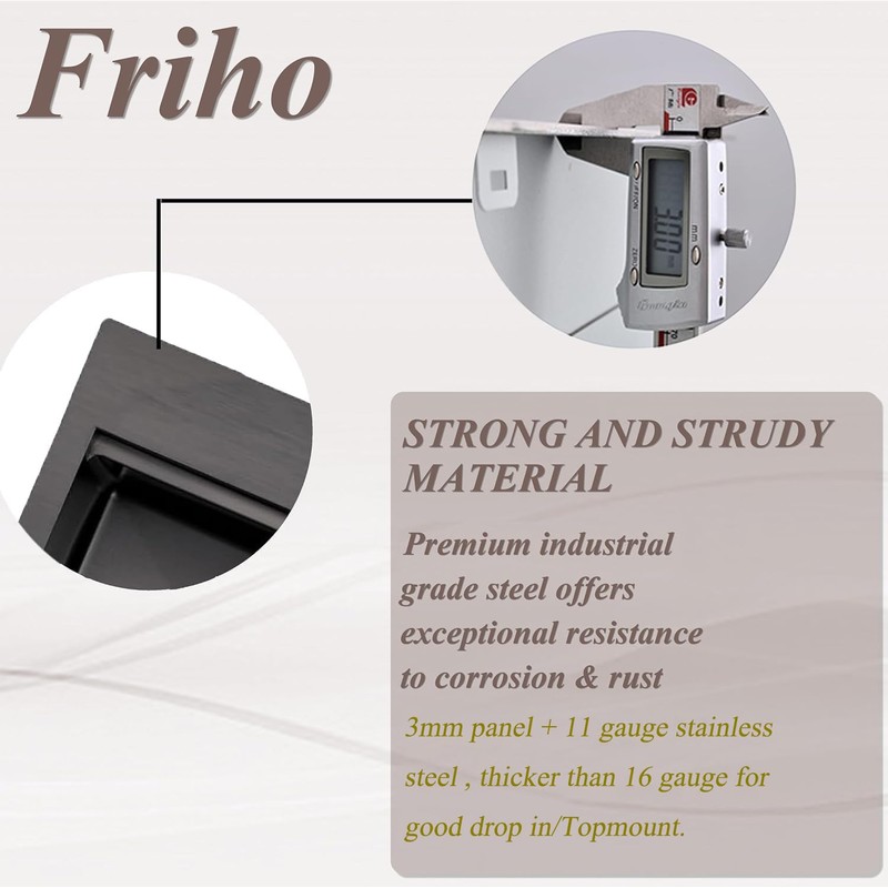 Friho Drop in Black Bar Sink, 15x15 Inch Stainless Steel