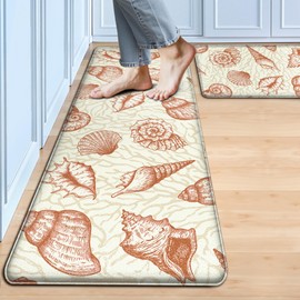 Kitchen Mats for Floor Cushioned Anti Fatigue Sets of 2 Coastal Nautical Kitchen Rugs Non Slip Waterproof Beach Theme Seashell Memory Foam Kitchen Floor Mats Comfort Standing Mat for Sink Laundry