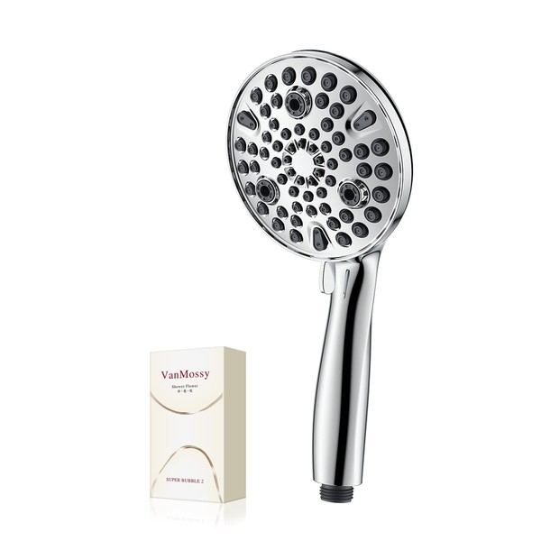 Shower Flower, Worldwide Attention: VanMossy "SUPER BUBBLE 2" Industry's Newest Shower Head, Ultra Fine, Light Bubble, Unique Bubble, Combines Two Patented Technologies to Produce an Evolved Shower Head, Water Saving Shower, 10 Modes, Water Pressure Adju