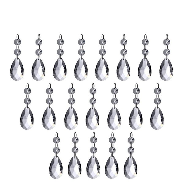 20 Rows Clear Color Crystal Glass Beads Handmade Suncatcher Crystal Glass Ball ZILONG Teardrop Suncatcher Pendant Wedig Home Party Decoration Gift Good Luck (38mm)