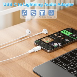 PonJel USB C to Lighting Audio Adapter, USB C Male to Lighting Female Connector Headphone Adapter for Phone 16/15 Pad Pro Air MacBook, Galaxy S24 S23 and More Type C Devices