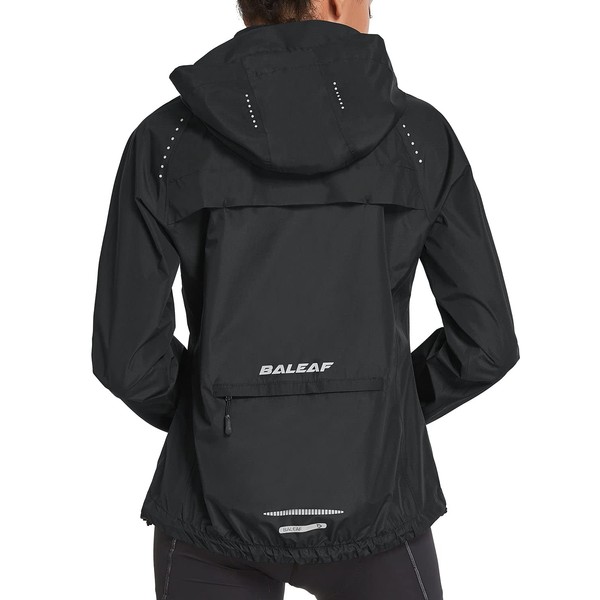 BALEAF Women's Rain Jackets Waterproof Windbreaker Windproof Lightweight Running Cycling Jackets Reflective Packable Hooded Black M