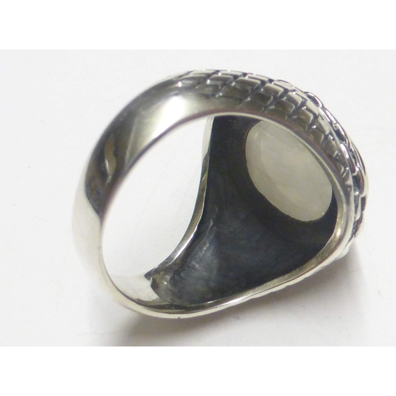 Genuine Moonstone Men's Solid Sterling Silver Ring Size 62, Sterling