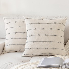YEENAASY Boho Throw Pillow Covers 26x26 Set of 2 Modern Farmhouse Decorative Cushion Case Tufted Square Pillows Cover Neutral Pillow Cases Accent Pillowcase for Sofa,Couch,Bed,Beige and Grey