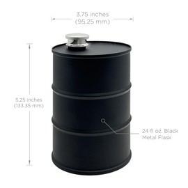 Stainless Steel Liquor Flasks Gifts for Men 24 oz Barrel Never-Lose Cap, Fun Wide Mouth Hip Flask for Easy Filling & Pouring, Matte Black, Secret Santa Birthday Anniversary (6 PACK)