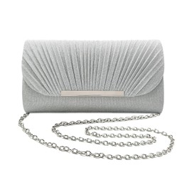 KVBUCC 1 silver clutch bag, portable storage tool, fashionable evening accessories, Ladies small square bag, detachable chain shoulder bag, for weddings and dances (23 * 5 * 12.5cm)