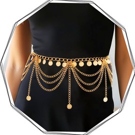 Brishow Gold Sequins Waist Chain Layered Belly Chain Body Chain Jewelry for Women (Gold Sequins)