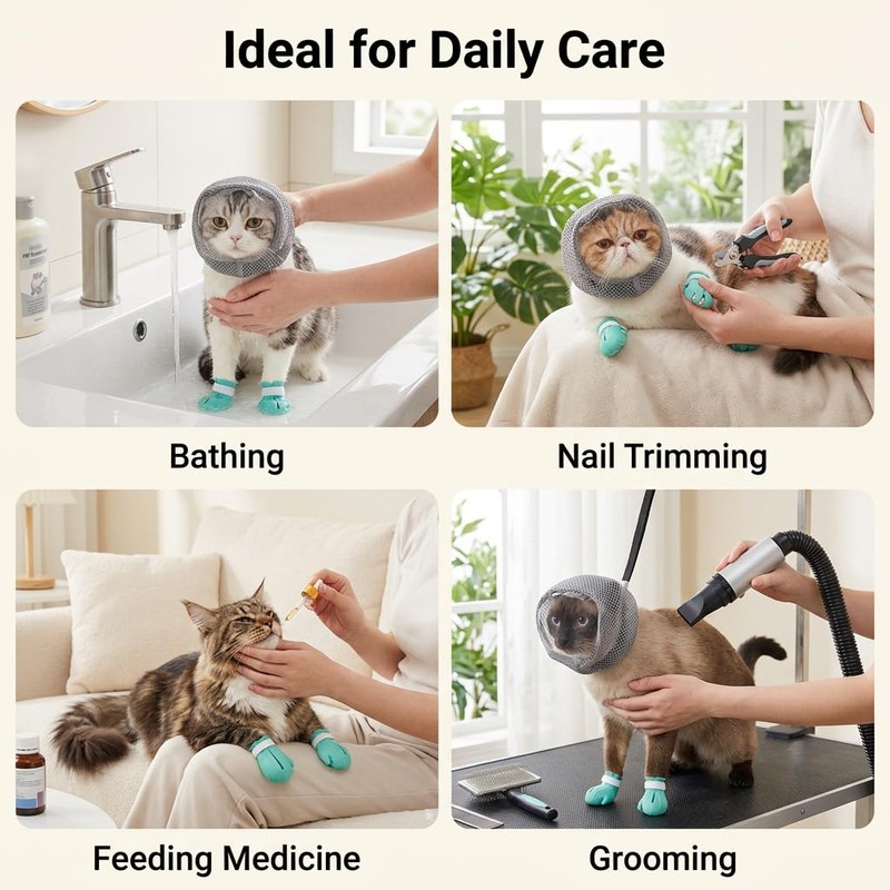 Ryetvok Adjustable Breathable Cat Muzzle& 4Pcs Anti Scratch Cat Paw