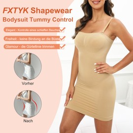 FXTYK Strapless Abdominal Control Dress, Underdress, Shapewear, Women's Strong Shaping Body Underskirt, Dresses for Women, Removable Shoulder Strap, Camisole Shaping Full Briefs Dress, apricot