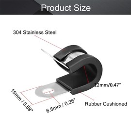 TA-VIGOR 10Pcs 12mm Cable Clamps Stainless Steel R Shape, 1/2inch Rubber Cushioned Cable Clamps Metal Clamp Tube Holder for Tube Pipe or Wire Cord Installation