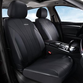 Coverado Car Seat Covers Full Set, Automotive Front and Rear Seat Covers, Leather Car Seat Covers Full Set 5 Pieces, Airbag-Compatible, Spill-Proof Design, Black Seat Covers for SUV Sedan Truck