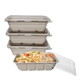 EcoQuality 22oz Disposable Bowls with Clear Lids - Rectangular Compostable Sugarcane Fiber Biodegradable Paper Bowls Eco-Friendly Take Out Food Storage Containers, Microwave Safe, Meal Prep (400)