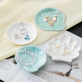 Ceramic Jewelry Tray Trinket Dish, Jewelry Dish for Women, Shell Ceramic Plate, Ring Dish Holder for Earrings Necklace Organizer, Mother's Day Christmas Birthday Gift