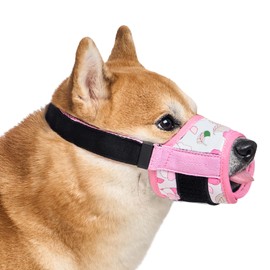 Eirpoot Dog Muzzle, Soft Nylon Floral Printed Muzzle for Dogs, Breathable Mesh Adjustable Anti Bite and Anti Miseating Mouth Cover, Circular Small, Medium and Large Dog Pet Mask(Pink-M)