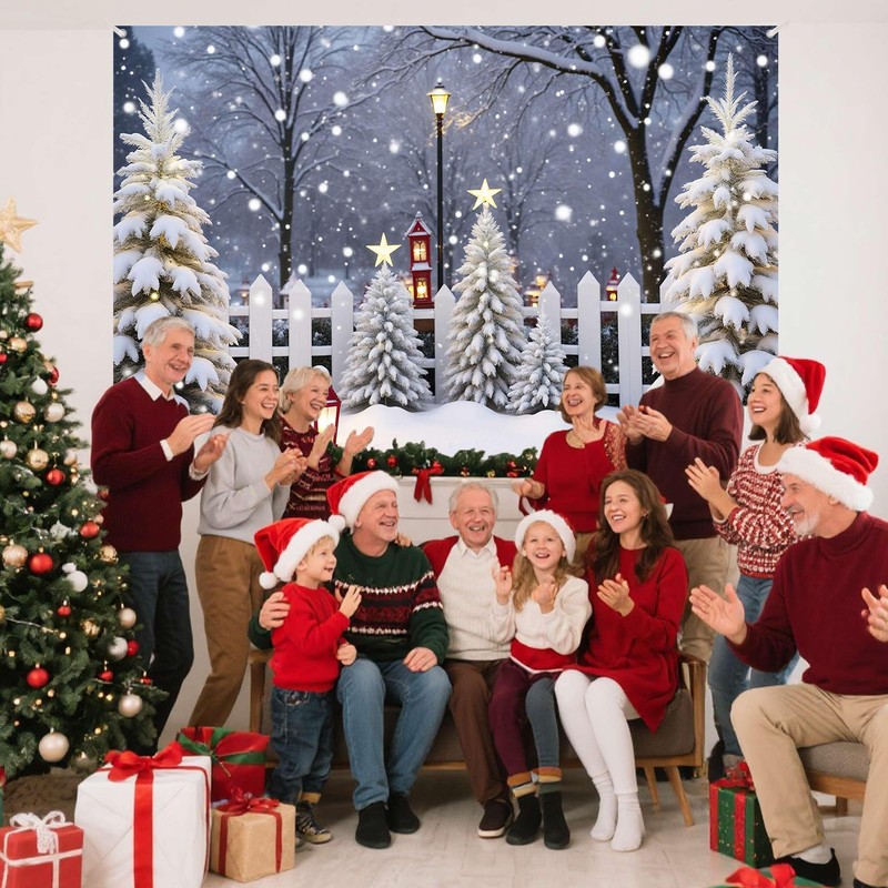 Christmas Photography Backdrop Glitter Snowy Forest Pine Tree Background Xmas