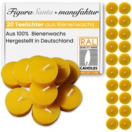 Figura Santa - 20 TEELICHTE aus 100% BIENENWACHS - Bienenwachskerzen Biokerzen hochwertige Teelichter Naturkerzen Honigkerzen nachhaltige Kerzen - 20er Set - reines Imker Bienenwachs & Bio Baumwolle