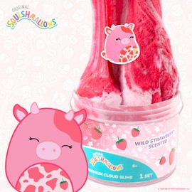 Original Squishmallows Calynda The Cow Premium Cloud Slime, 8 oz. Fluffy Strawberry Scented With 3 Fun Add Ins, Pre-Made for Kids, Great 6 Year Old Toys, Super Soft Sludge Toy