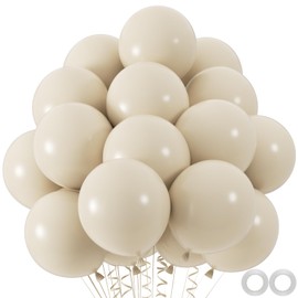 100pcs Sand White Balloons, 12inch Ivory White Party Latex Balloons for BOHO Wedding Birthday Baby Bridal Shower Gender Reveal Party Decoration (with 66ft Ribbon)