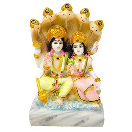 Vishnu Laxmi Murti Marble Idol, Gift Idol, Showpiece Vishnu Laxmi Statue for Pooja Room 15x21x9 Inch