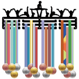 CREATCABIN Synchronized Swimming Medal Holder Wall Mount Iron Frame Decor Awards Storage Hanger 3 Lines Separate Hooks for Athletes Competition Winners 60+ Medals Ribbons Hanging Display 15.7x5.9in
