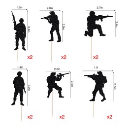 Naicaek 12 PCS Military Soldier Cupcake Toppers，Soldier's Day, Veterans,Glitter Military Theme Navy Army Special Forces Cupcake Picks， Men Boys Birthday Party Decorations Supplies