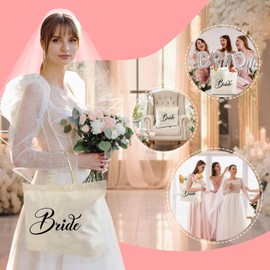 Ohtum Bridal Shower Gifts for Bride Tote Bag, Bride to Be Gifts Bridesmaid Gifts Bachelorette Gifts Engagement Gifts - Wedding Mrs bag, Women Canvas Bag With Zipper Pocket (White Bride Bag)