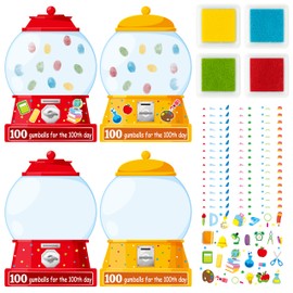 BeYumi Gumball Machine Sticker Craft - 28Pcs 100 Days of School Gumball Machine Craft Kit 100 Fingerprints for 100 Days Finger Print Art Set 100th Day of School Party Classroom Activities
