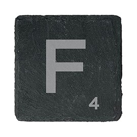 eBuyGB Scrabble Drinks Coasters, Square Slate Coaster, Individual Alphabet Letters, Scrabble Tiles with Score Marks - Personalise Your Own Scrabble Words (F)