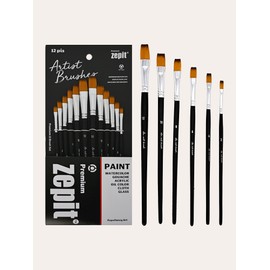 Popo Fancy Zefit Watercolor Flat Brush Set of 12 Art Supplies Brush Artist Brushes / 포포팬시 제피트 수채화 납작 붓 12종 세트 미술용품 붓 아티스트 브러쉬