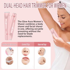 Momoliya 2025 Glow Aura Womens Shaver 2 in 1, Electric Bikini Trimmer for Women, Dual-Head Shaver Women, USB Charge Waterproof Painless Electric Razors for Bikini Underarm Leg Arm Body Face (Pink)