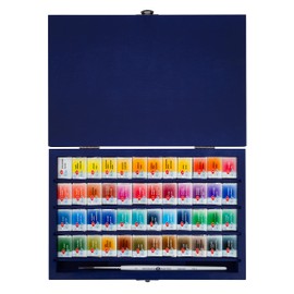 White Nights Extra Fine Artists Grade Professional Watercolors Gift Sets by Nevskaya Palitra (48 colors with 1 brush in a Birch box)