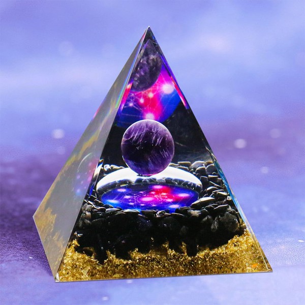 VDYXEW Crystals Orgone Pyramid, Christmas Gifts Amethyst & Obsidian Gemstones Healing Crystals, Orgonite Pyramids Generator for Reiki, Yoga, Meditation, Attracts Lucky and Fortune (Obsidian)