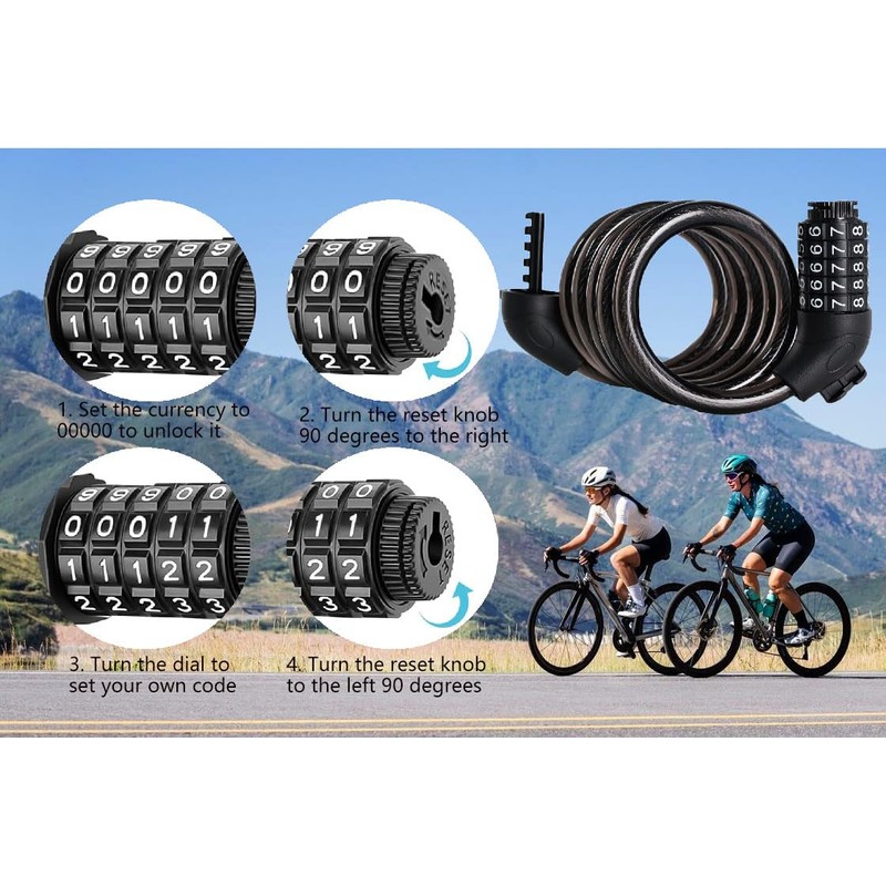 Voarge Bike Lock Combination 5-Digit, High Security Bicycle Chain, Codes