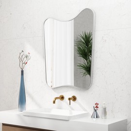 Broojo Irregular Wall Mirror 27.5"x 35.5" Asymmetrical Mirror Silver Metal Frame for Living Room Bedroom Entryway Bathroom Decoration