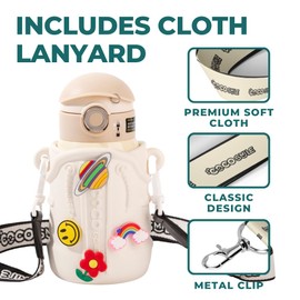 Cocosmile Fun Charm Kids Water Bottle with Silicon Sleeve - Kids Water Bottles for School Boys Girls, Thermal Insulated Stainless-Steel Water Bottle, BPA Free Travel Water Bottle (Without Straw)