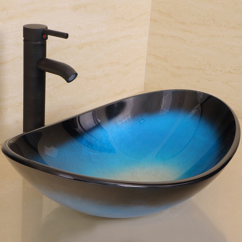 wonline Modern Bathroom Flower Tempered Glass Vessel Sink ORB Pop