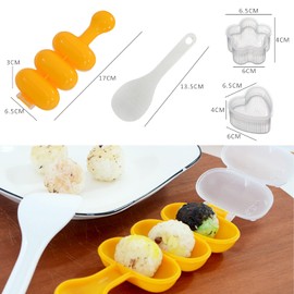 PFLYPF 1 Piece 3 Grid Rice Ball Mould with Rice Spoon and 2 Pieces DIY Rice Ball Mould, Lunch Box, Sushi Mould, Non-Stick Rice Ball Shaker, Sushi Roller Making Kit